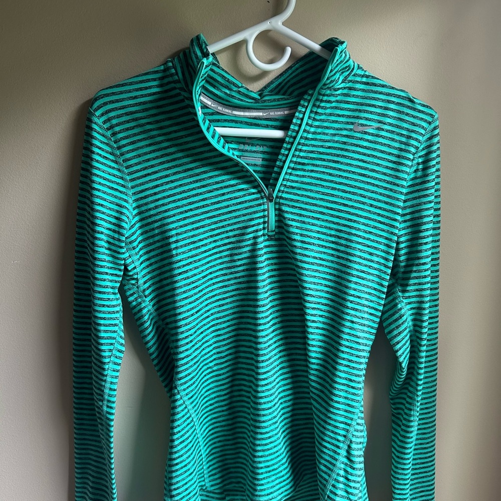 Nike Green and Black Striped Dri-FIT Quarter Zip